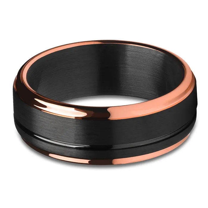 Black Wedding Ring Rose Gold Tungsten Ring Black Tungsten Ring Black Ring Clean Casting Jewelry Rings