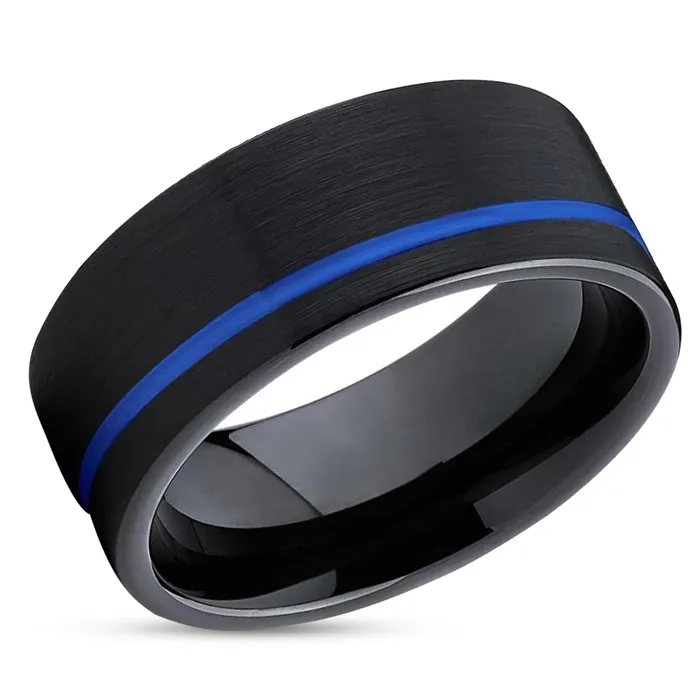 Blue Tungsten Ring Black Wedding Ring Tungsten Wedding Band Black Ring Blue Clean Casting Jewelry Rings