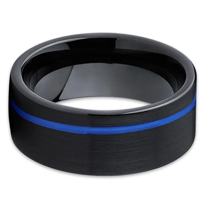 Blue Tungsten Ring Black Wedding Ring Tungsten Wedding Band Black Ring Blue Clean Casting Jewelry Rings