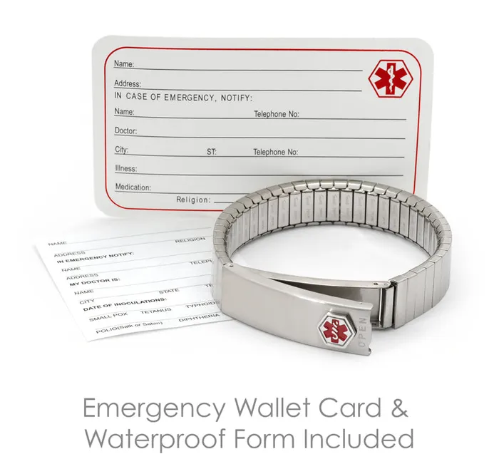 Bracelets Stainless Steel Medilog ID Bracelet with Compartment Plaque Expansion Band Speidel