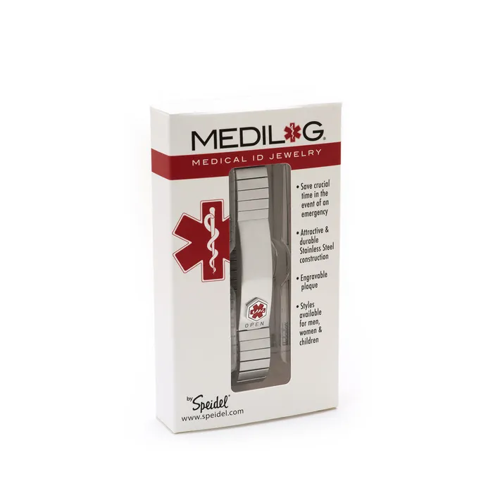 Bracelets Stainless Steel Medilog ID Bracelet with Compartment Plaque Expansion Band Speidel