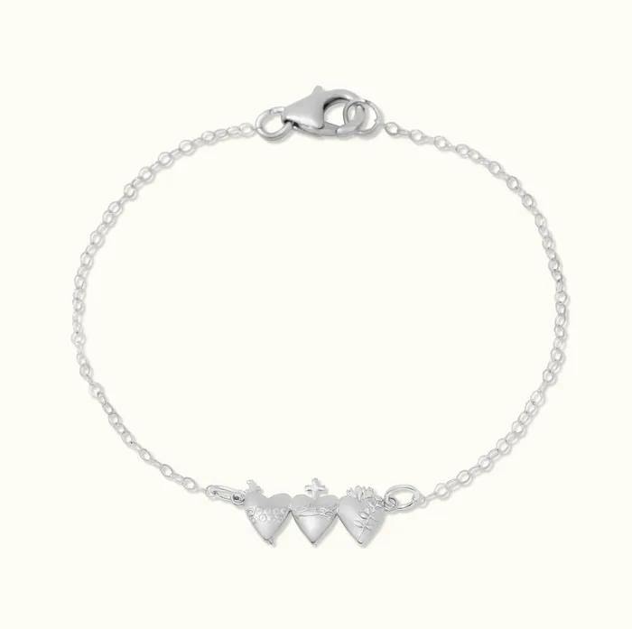 Bracelets TheLittleCatholic Holy Family Hearts Bracelet in Sterling Silver