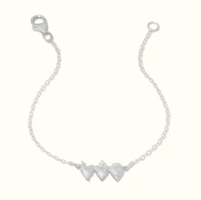 Bracelets TheLittleCatholic Holy Family Hearts Bracelet in Sterling Silver