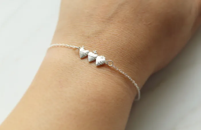 Bracelets TheLittleCatholic Holy Family Hearts Bracelet in Sterling Silver