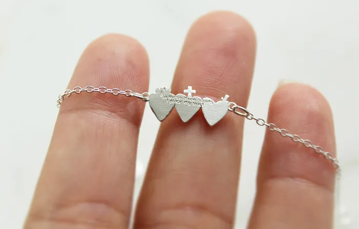 Bracelets TheLittleCatholic Holy Family Hearts Bracelet in Sterling Silver