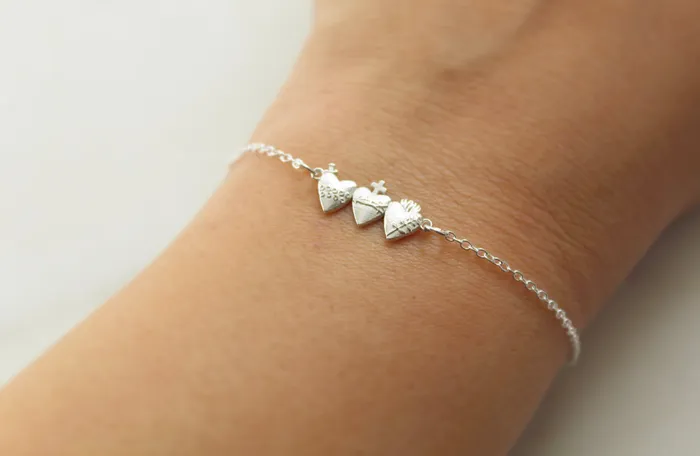 Bracelets TheLittleCatholic Holy Family Hearts Bracelet in Sterling Silver