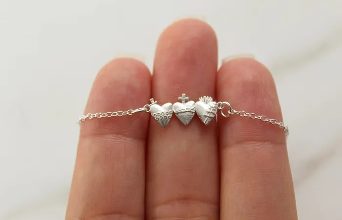 Bracelets TheLittleCatholic Holy Family Hearts Bracelet in Sterling Silver