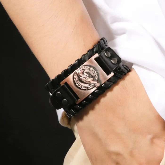 Bracelets Viking Leather Bracelet With Norse Raven VikingStore