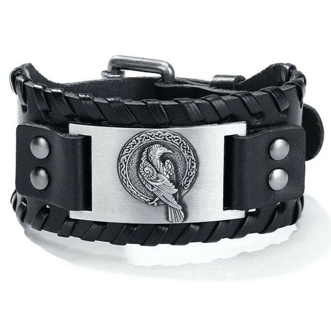 Bracelets Viking Leather Bracelet With Norse Raven VikingStore