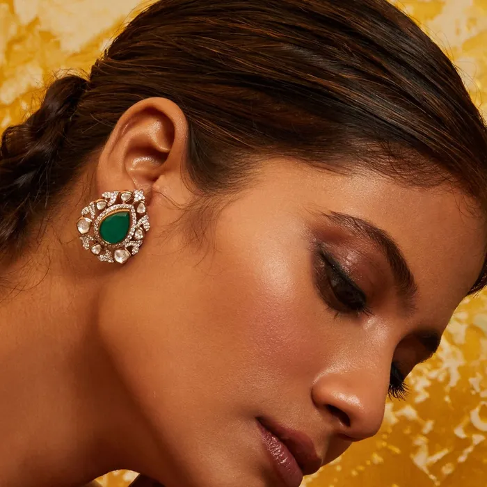 Brillant Emerald Silver Stud Earrings SILVER Earrings