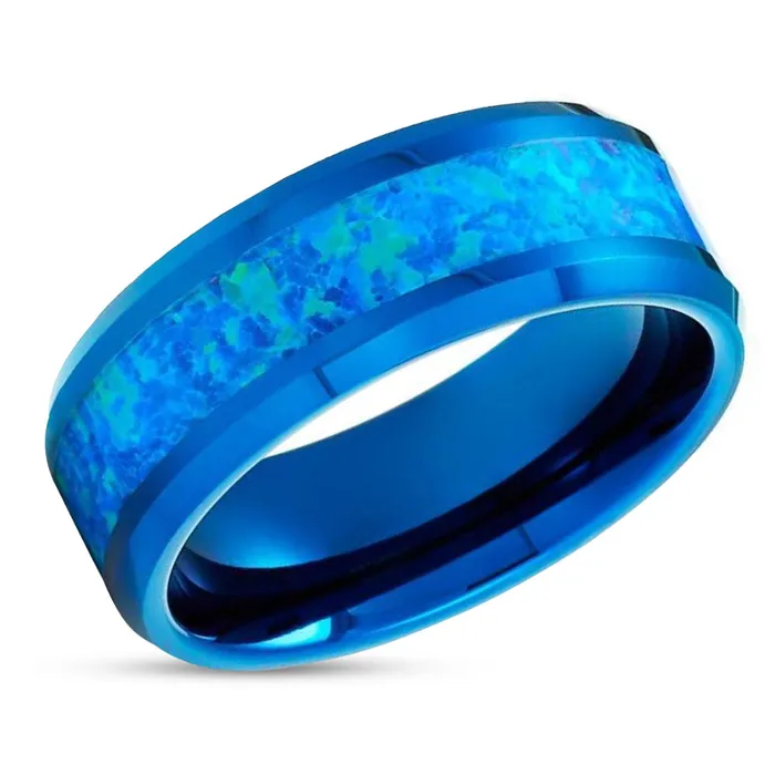 Clean Casting Jewelry Blue Opal Wedding Ring Blue Tungsten Ring Blue Opal Ring Wedding Band 8mm Rings Clean Casting Jewelry Blue Opal Wedding Ring Blue Tungsten Ring Blue Opal Ring Wedding Band 8mm Rings
