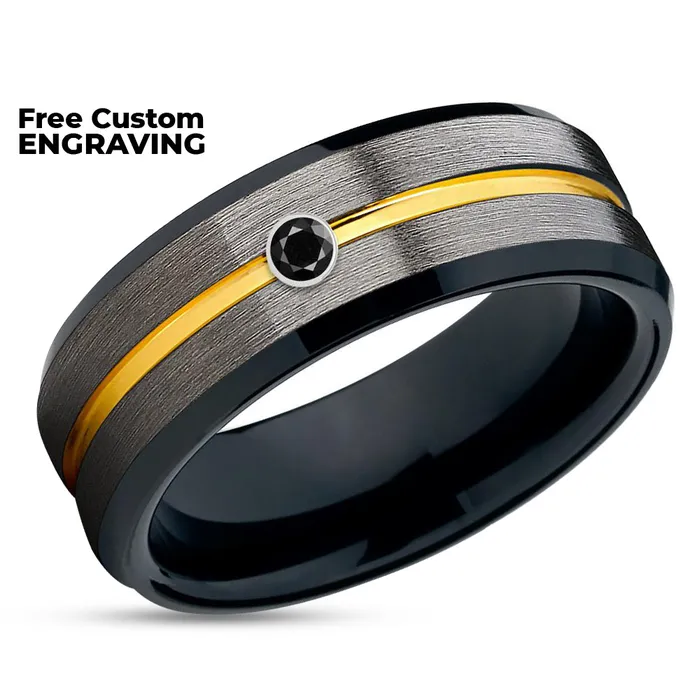 Clean Casting Jewelry Rings Black Diamond Tungsten Ring Black Tungsten Gunmetal Yellow Gold Tungsten