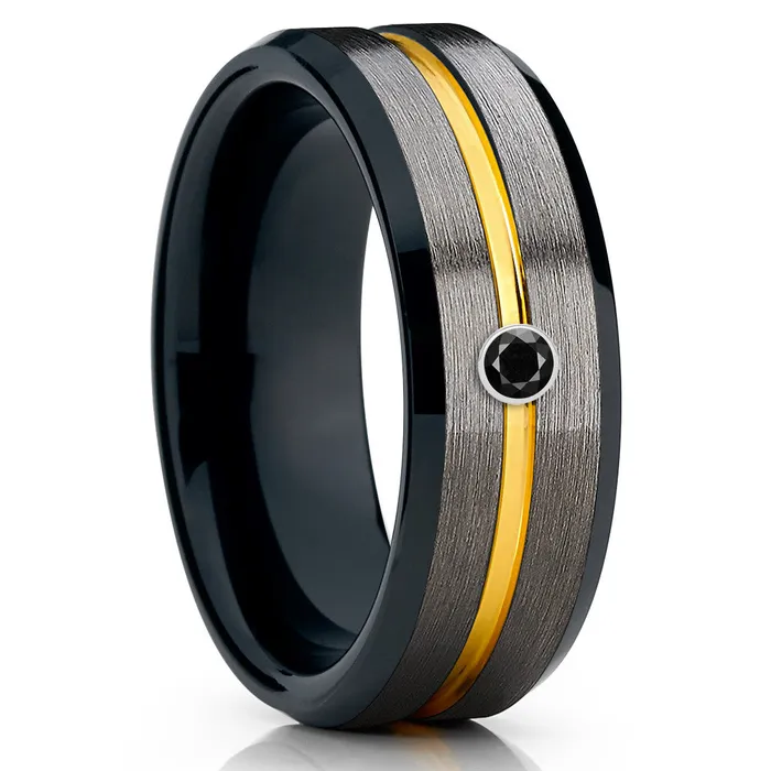 Clean Casting Jewelry Rings Black Diamond Tungsten Ring Black Tungsten Gunmetal Yellow Gold Tungsten