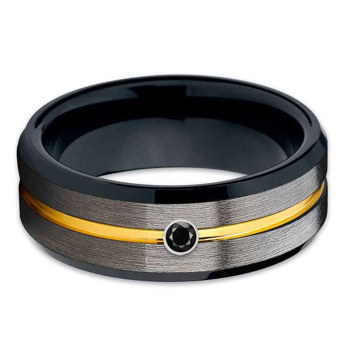 Clean Casting Jewelry Rings Black Diamond Tungsten Ring Black Tungsten Gunmetal Yellow Gold Tungsten