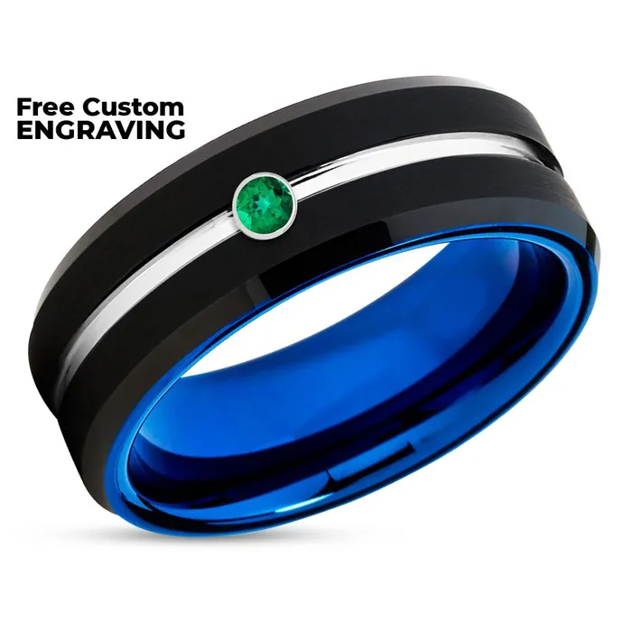 Clean Casting Jewelry Rings Emerald Tungsten Ring Blue Tungsten Ring Emerald Tungsten Band Black