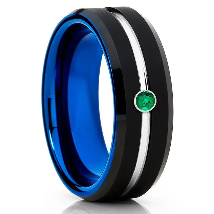 Clean Casting Jewelry Rings Emerald Tungsten Ring Blue Tungsten Ring Emerald Tungsten Band Black