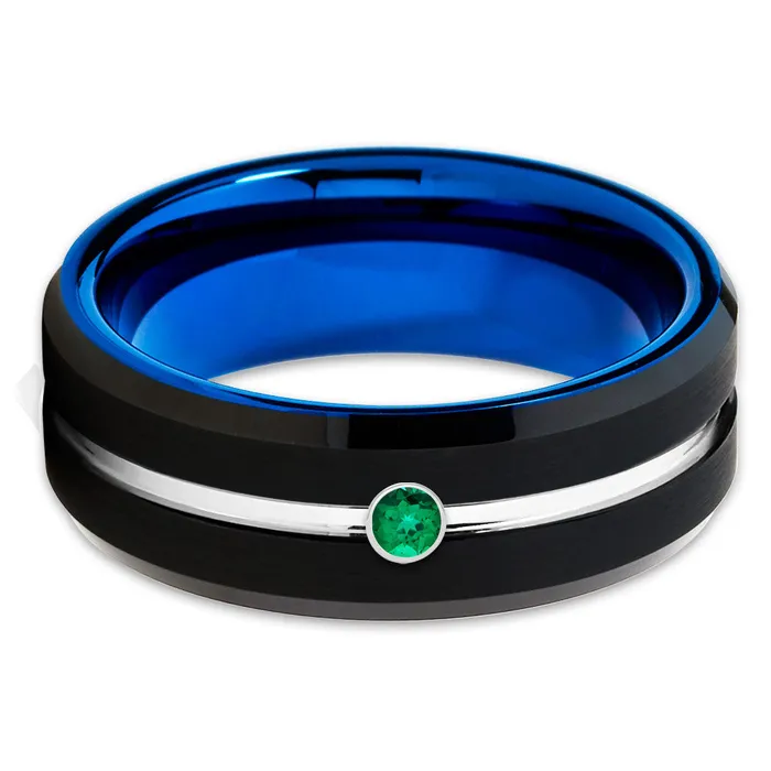 Clean Casting Jewelry Rings Emerald Tungsten Ring Blue Tungsten Ring Emerald Tungsten Band Black