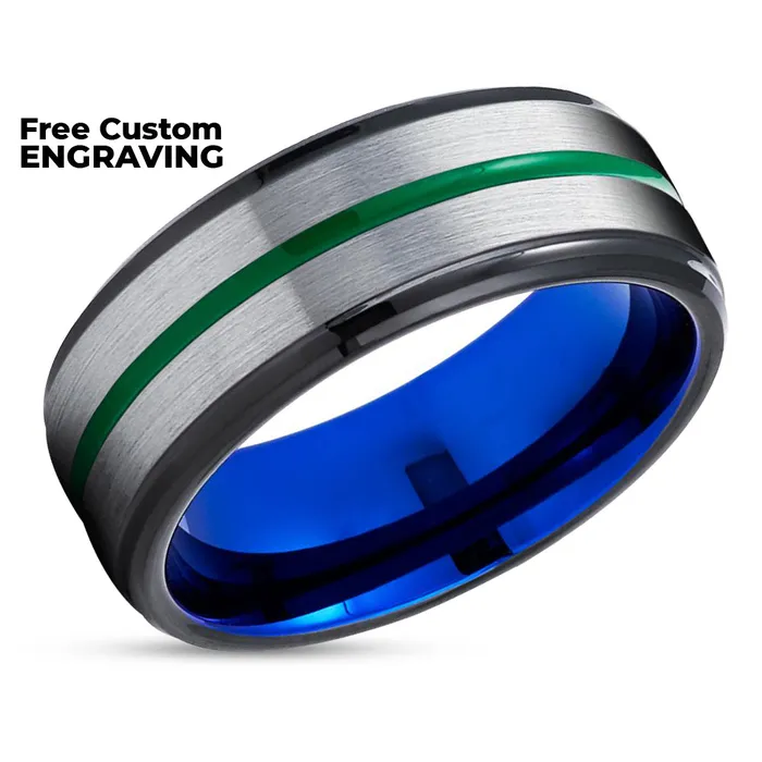 Clean Casting Jewelry Rings Green Wedding Band Blue Wedding Band Tungsten Carbide Ring Gray Wedding Ring