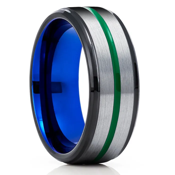 Clean Casting Jewelry Rings Green Wedding Band Blue Wedding Band Tungsten Carbide Ring Gray Wedding Ring
