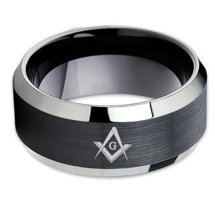 Clean Casting Jewelry Rings Masonic Wedding Band Black Tungsten Ring Masonic Wedding Ring Black Tungsten