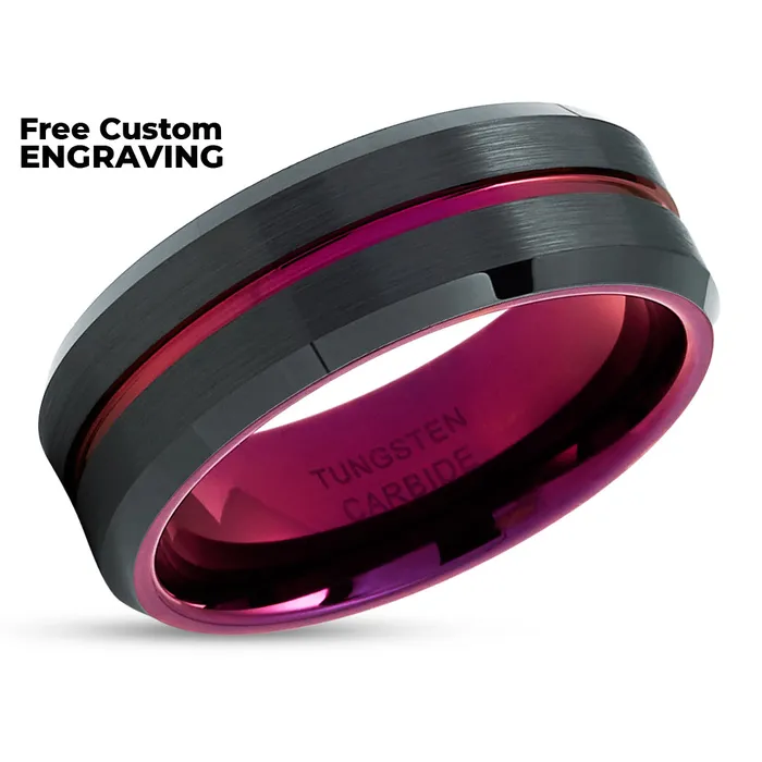 Clean Casting Jewelry Rings Purple Wedding Ring Black Tungsten Ring Purple Wedding Band Black Wedding Ring