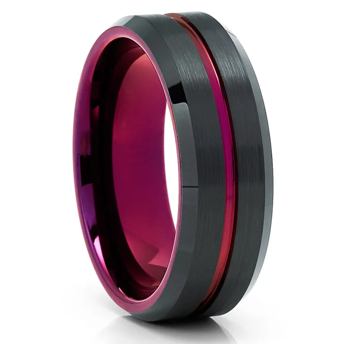 Clean Casting Jewelry Rings Purple Wedding Ring Black Tungsten Ring Purple Wedding Band Black Wedding Ring