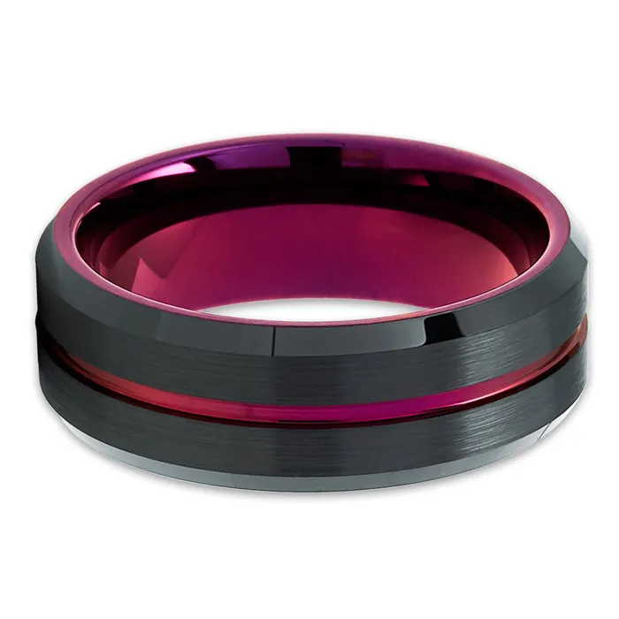 Clean Casting Jewelry Rings Purple Wedding Ring Black Tungsten Ring Purple Wedding Band Black Wedding Ring