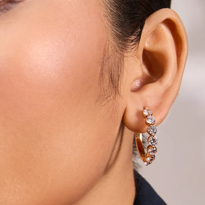 Earrings CZ Crescent Silver Hoop Earrings SILVER