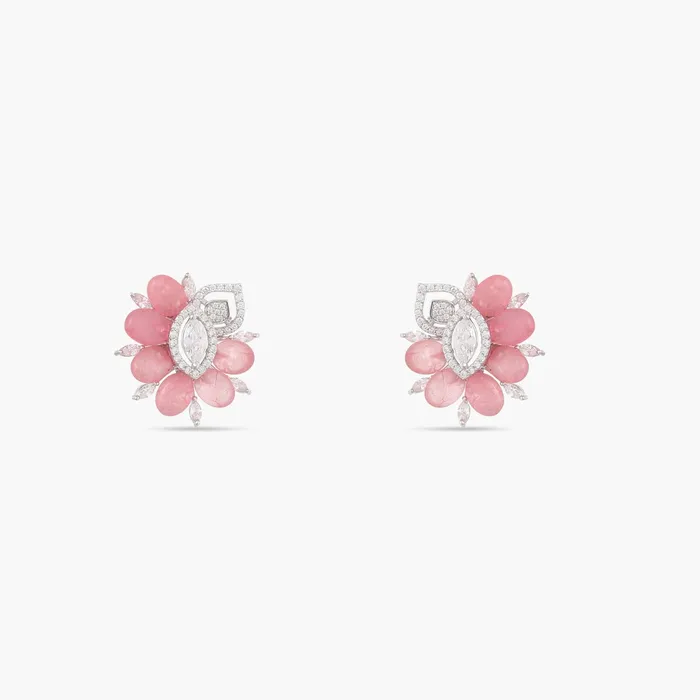 Earrings SILVER Garden Blooms Pink beads and CZ Stud Earrings