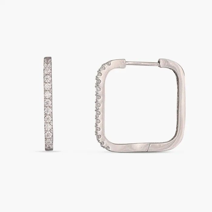 Earrings Single Pave Square Hoop Silver Earrings SILVER