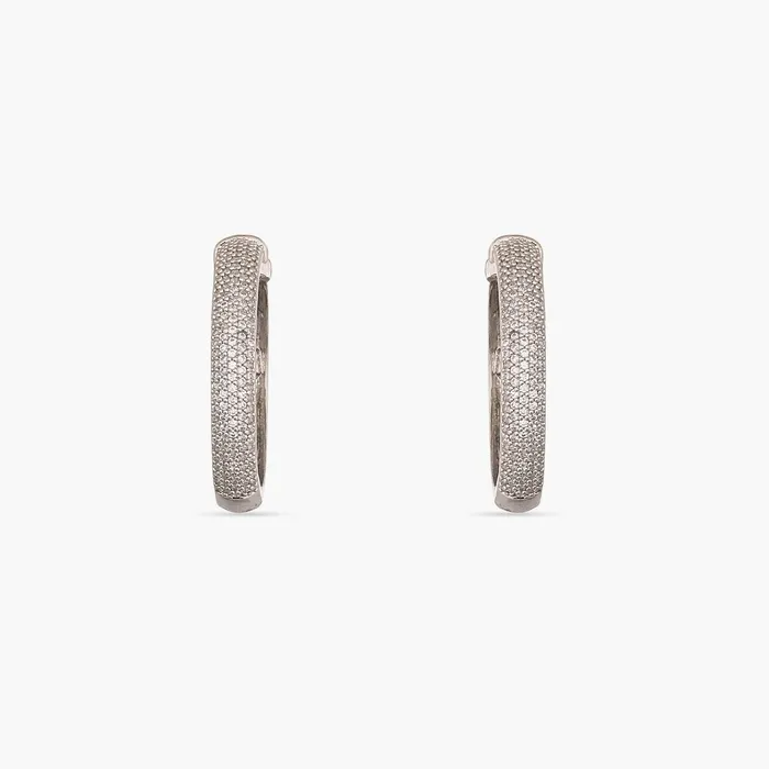 Earrings Sparkling CZ Delicate Hoop Silver Earrings SILVER