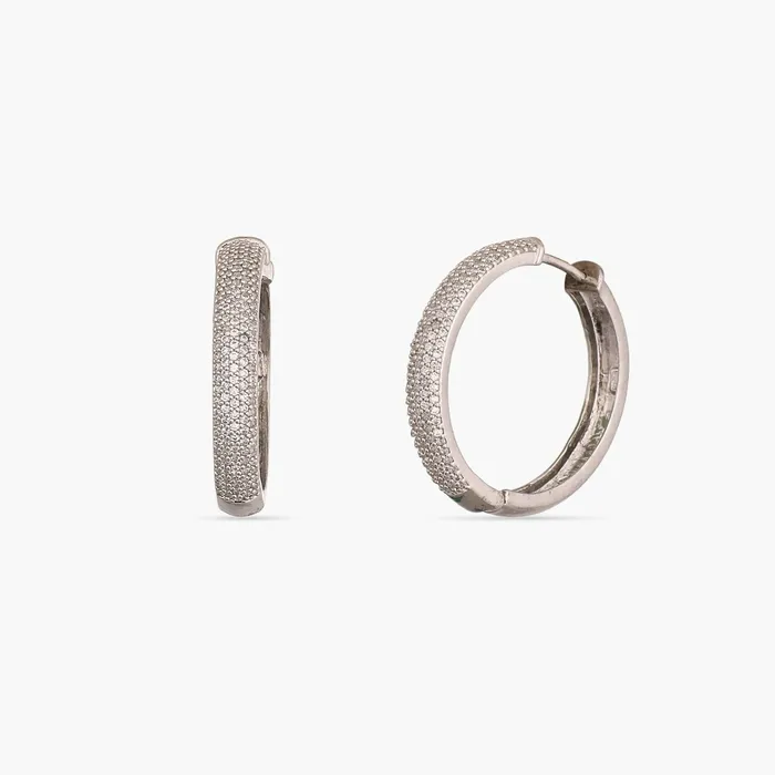 Earrings Sparkling CZ Delicate Hoop Silver Earrings SILVER