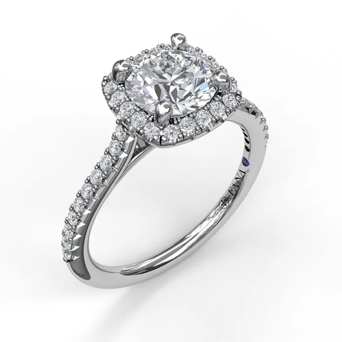FANA Delicate Cushion Halo Engagement Ring Setting With Pave Shank International Diamond Center Rings FANA Delicate Cushion Halo Engagement Ring Setting With Pave Shank International Diamond Center Rings