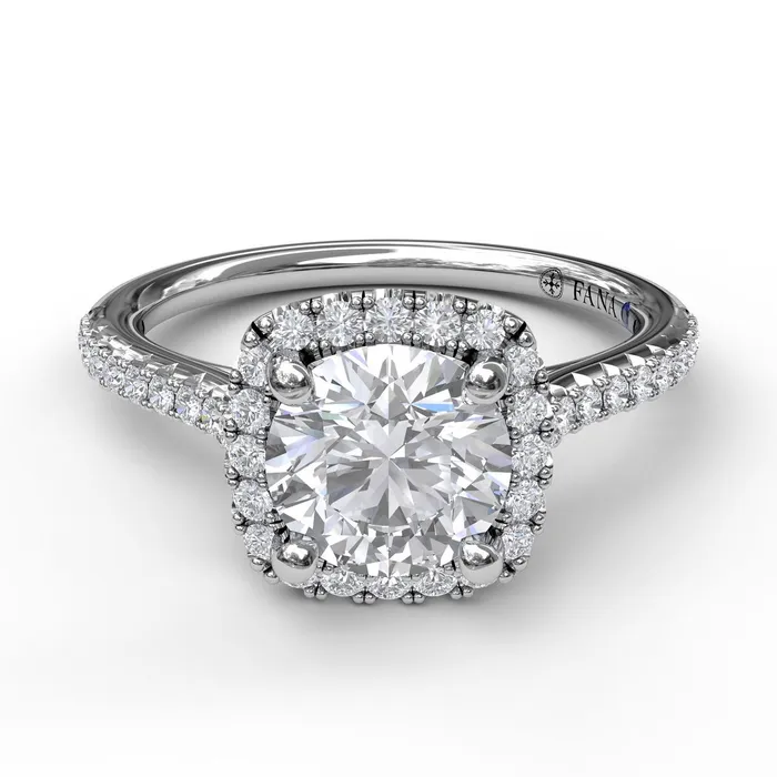FANA Delicate Cushion Halo Engagement Ring Setting With Pave Shank International Diamond Center Rings