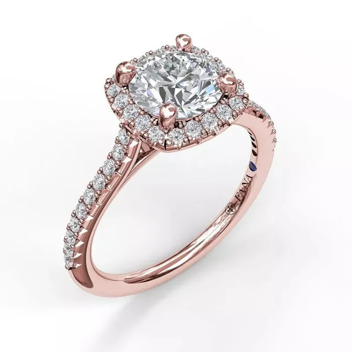 FANA Delicate Cushion Halo Engagement Ring Setting With Pave Shank International Diamond Center Rings