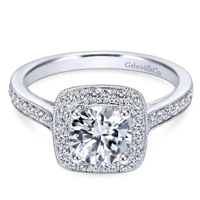 Gabriel Bridal Collection White Gold Diamond Halo Channel Engagement Ring 048 ctw International Diamond Center Rings Gabriel Bridal Collection White Gold Diamond Halo Channel Engagement Ring 048 ctw International Diamond Center Rings