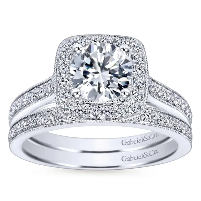 Gabriel Bridal Collection White Gold Diamond Halo Channel Engagement Ring 048 ctw International Diamond Center Rings Gabriel Bridal Collection White Gold Diamond Halo Channel Engagement Ring 048 ctw International Diamond Center Rings