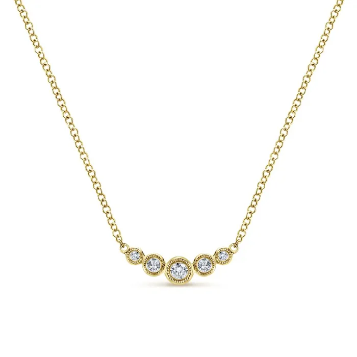 Gabriel Indulgence Collection Yellow Gold Necklace with Arc of Round Diamonds 01 CTW International Diamond Center Necklaces Gabriel Indulgence Collection Yellow Gold Necklace with Arc of Round Diamonds 01 CTW International Diamond Center Necklaces