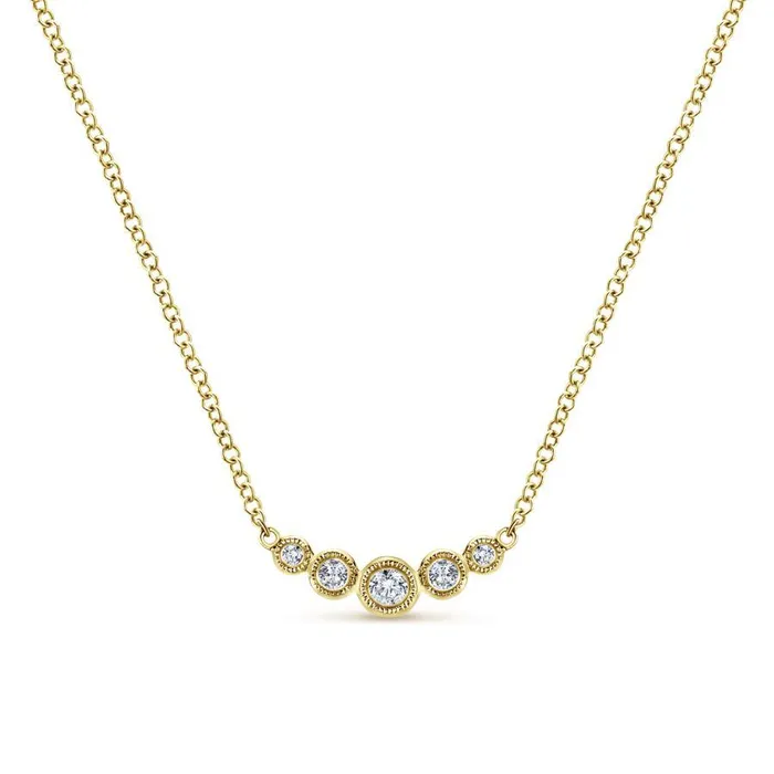 Gabriel Indulgence Collection Yellow Gold Necklace with Arc of Round Diamonds 01 CTW International Diamond Center Necklaces Gabriel Indulgence Collection Yellow Gold Necklace with Arc of Round Diamonds 01 CTW International Diamond Center Necklaces