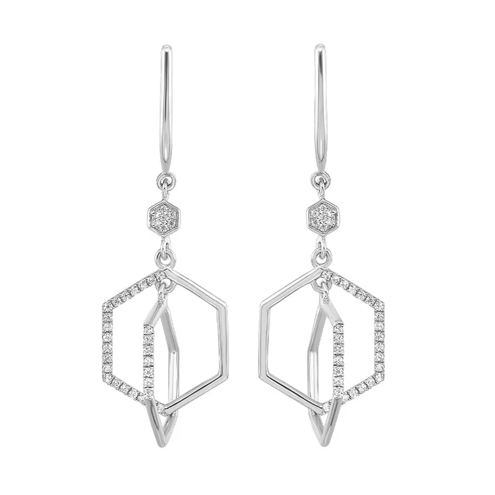Gems One Earrings 10K White Gold Diamond Geometric Dangle Earring 025CTW