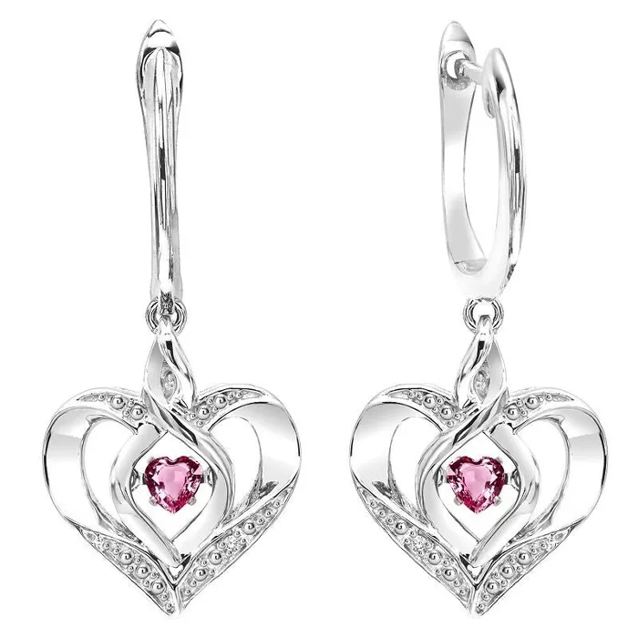 Gems One Earrings Silver Diamond Created Pink Tourmaline Earring
