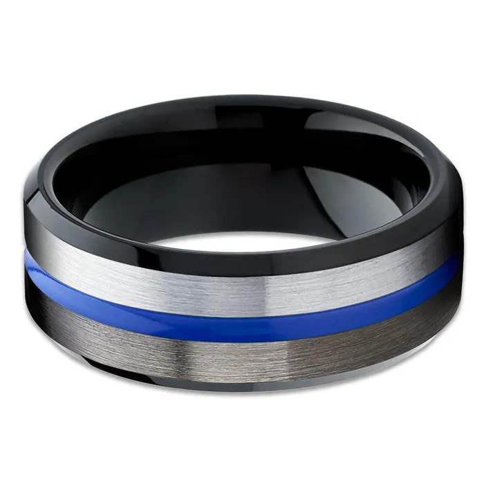 Gunmetal Tungsten Ring Blue Tungsten Ring Blue Wedding Ring Black Tungsten Ring Clean Casting Jewelry Rings