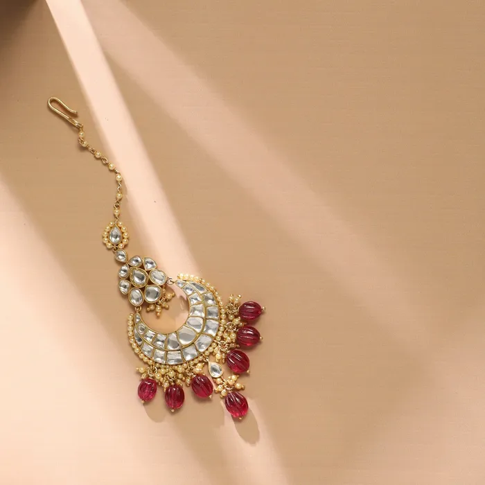 Hyrah Gold Plated Jadau Silver Maang Tikka SILVER Earrings