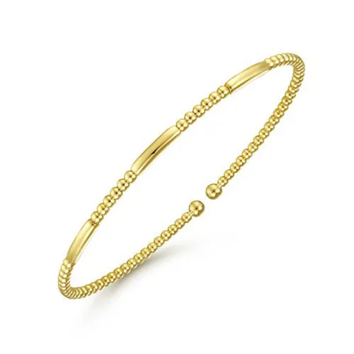 International Diamond Center Bracelets Gabriel Co 14K Yellow Gold Alternating Bujukan Bead and Plain Bar Cuff Bracelet International Diamond Center Bracelets Gabriel Co 14K Yellow Gold Alternating Bujukan Bead and Plain Bar Cuff Bracelet