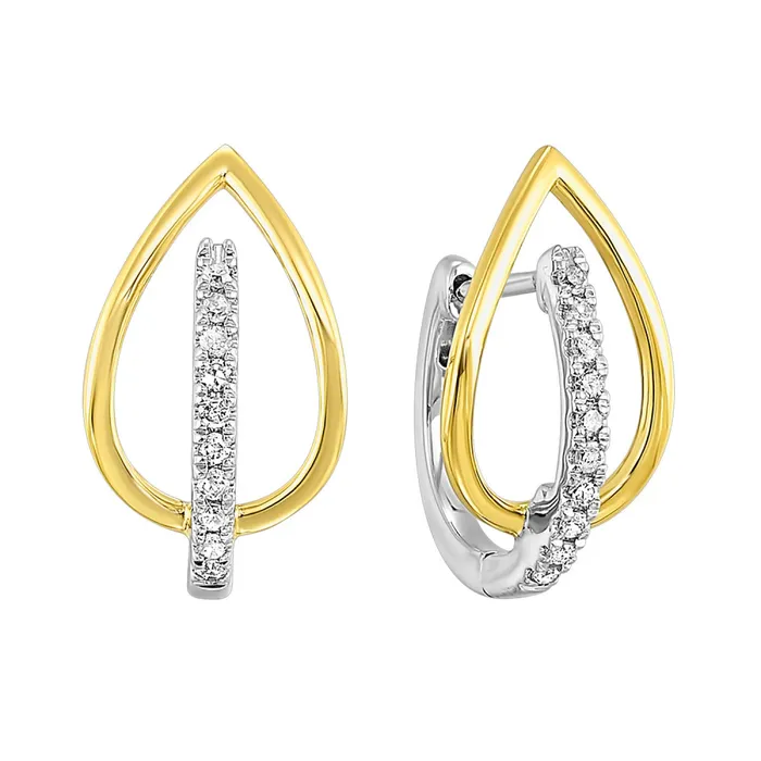 International Diamond Center Earrings 10K Two Tone Gold Diamond Earrings
