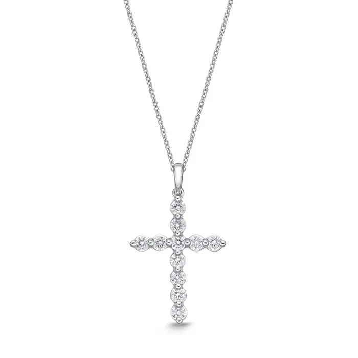 International Diamond Center Necklaces IDC Signature Collection White Gold Cross Pendant 051 ctw