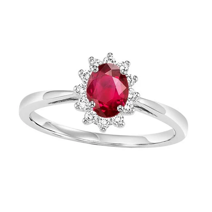 International Diamond Center Rings 14K White Gold Halo Ruby Ring 15CT