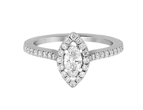 International Diamond Center Rings Complete Rings White Gold with 045 CTW Marquise Diamond Diamond Center Stone Halo Engagement Ring