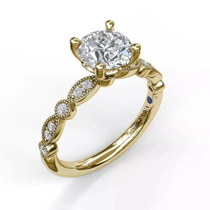 International Diamond Center Rings FANA Classic Diamond Engagement Ring Setting with Detailed Milgrain Band