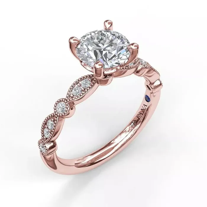 International Diamond Center Rings FANA Classic Diamond Engagement Ring Setting with Detailed Milgrain Band